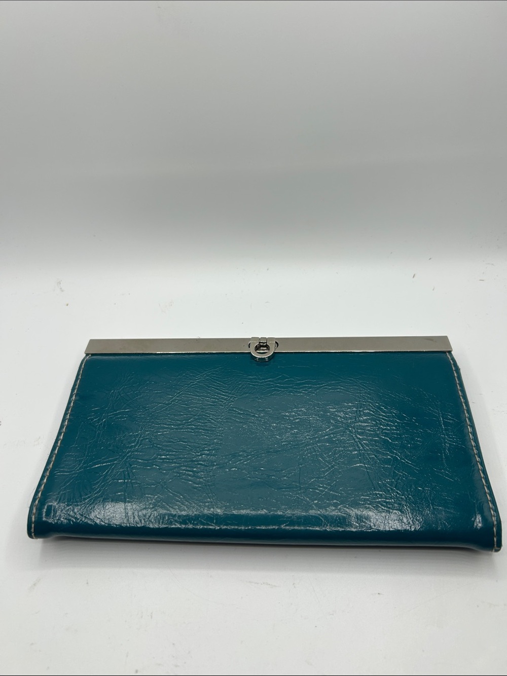 Vintage Teal Leather Frame Clutch
